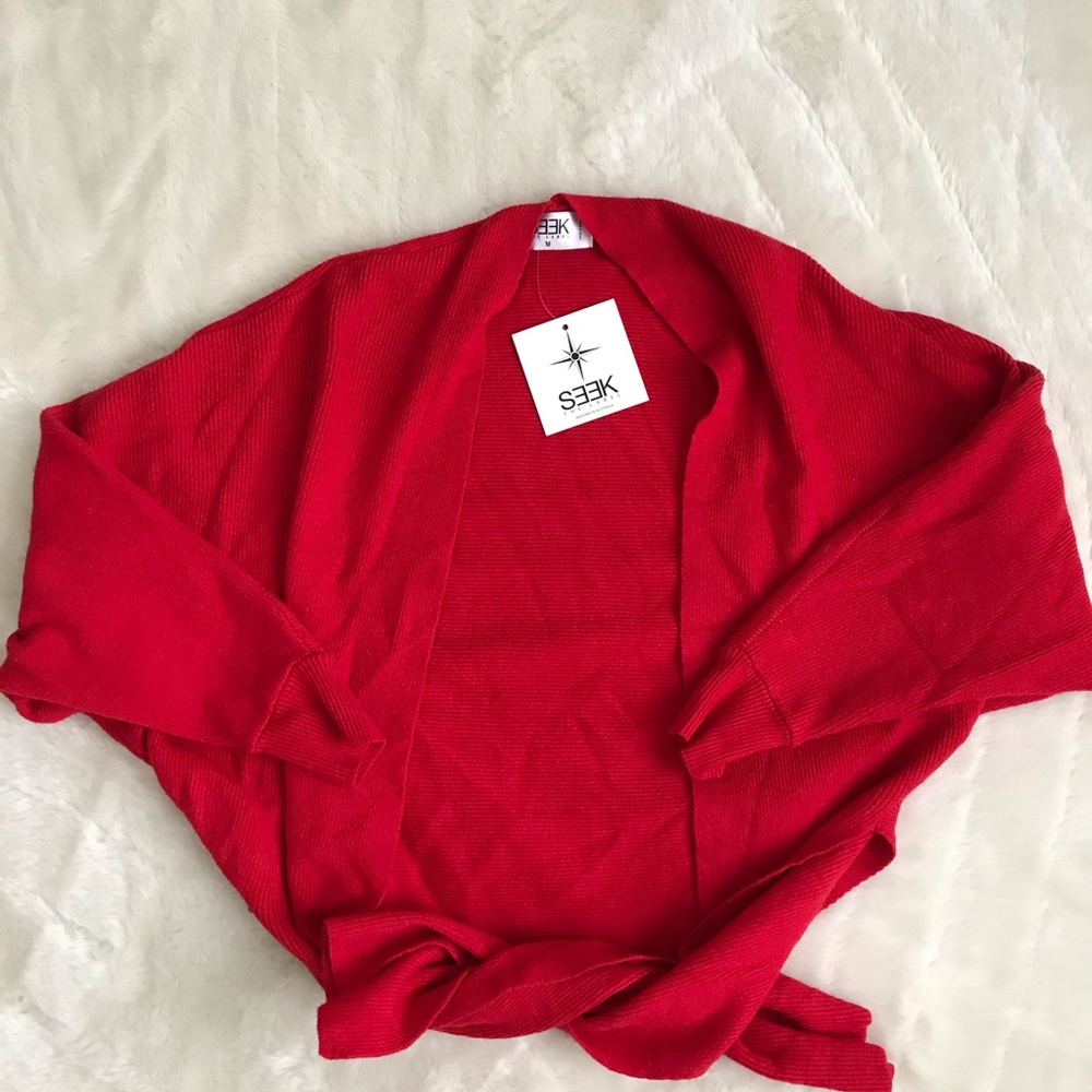 RED NWT Seek The Label RED Shrug/Sweater with Tie - Picture 2 of 7